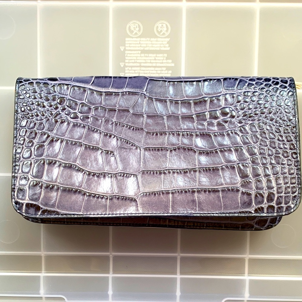 Orla Kiely Elegant Crocodile Embossed Clutch - Navy